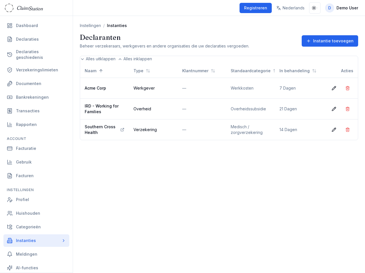 ClaimStation Settings Entities
